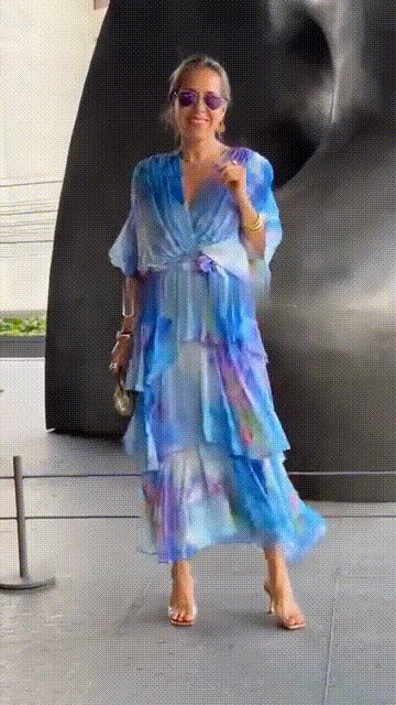 Women's Watercolour Floral Tiered Chiffon Wrap Maxi Dress