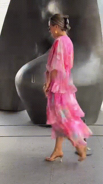 Women's Watercolour Floral Tiered Chiffon Wrap Maxi Dress