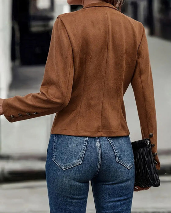 Women’s Military Button-Up Short Jacket - Tailored Casual Blazer