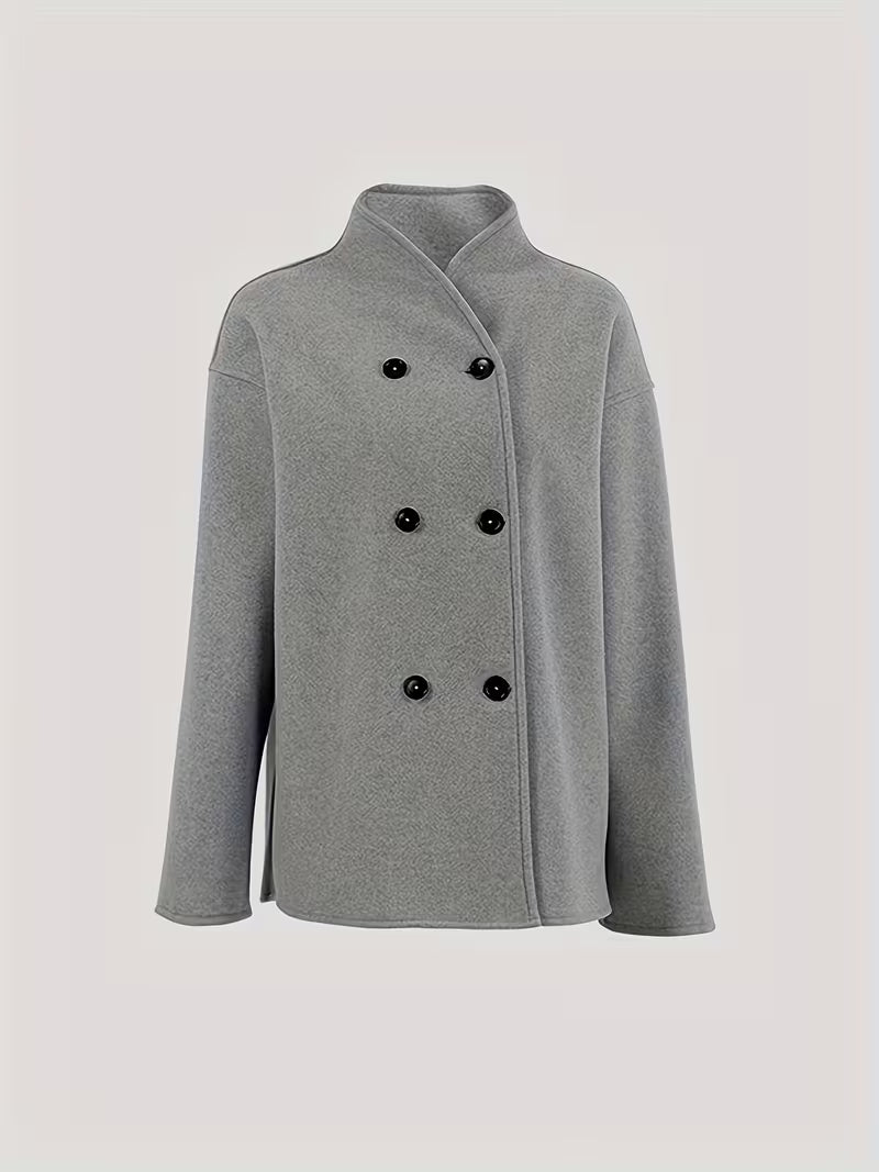 Women’s Stand Collar Button-Up Coat - Front Pocket Short Jacket