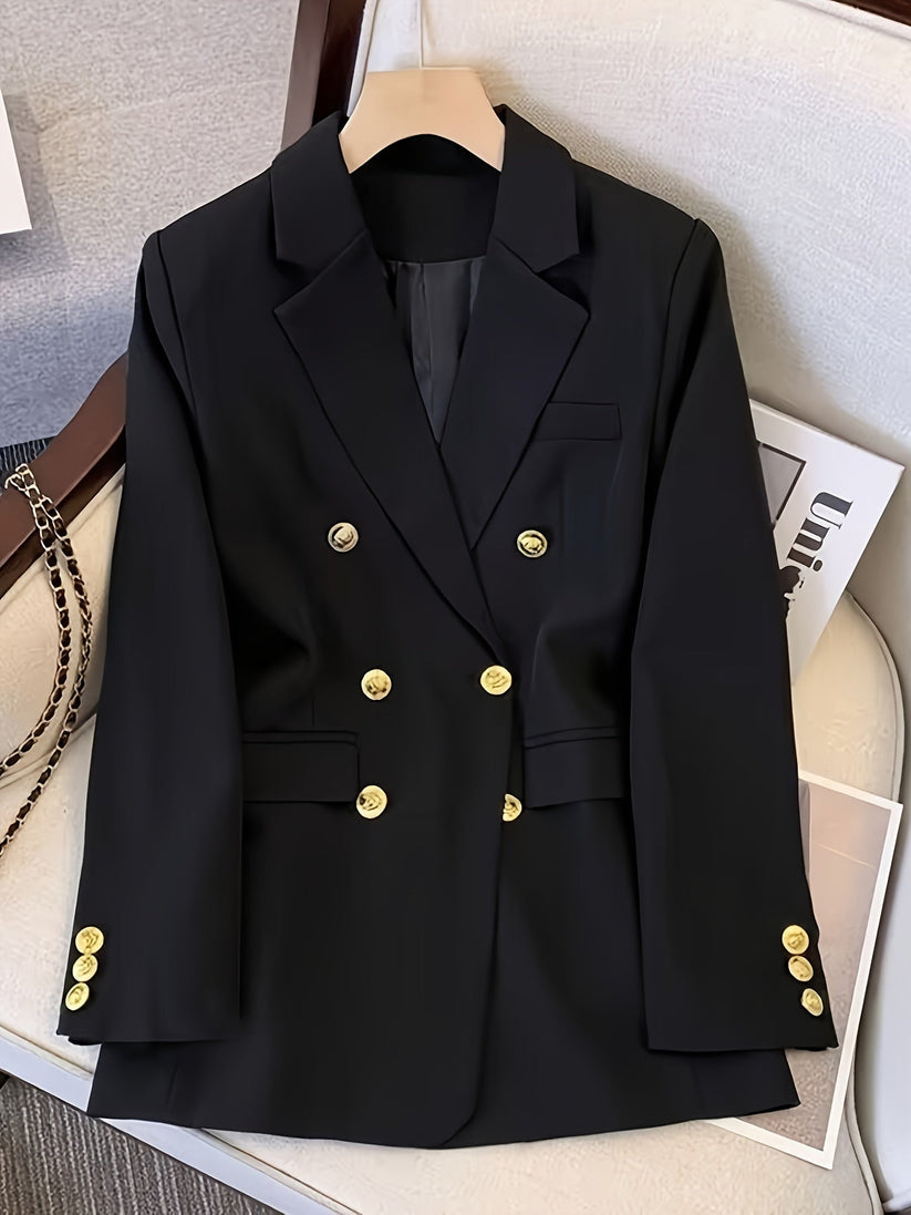 Women’s Double-Breasted Blazer - Gold Button Tailored Jacket