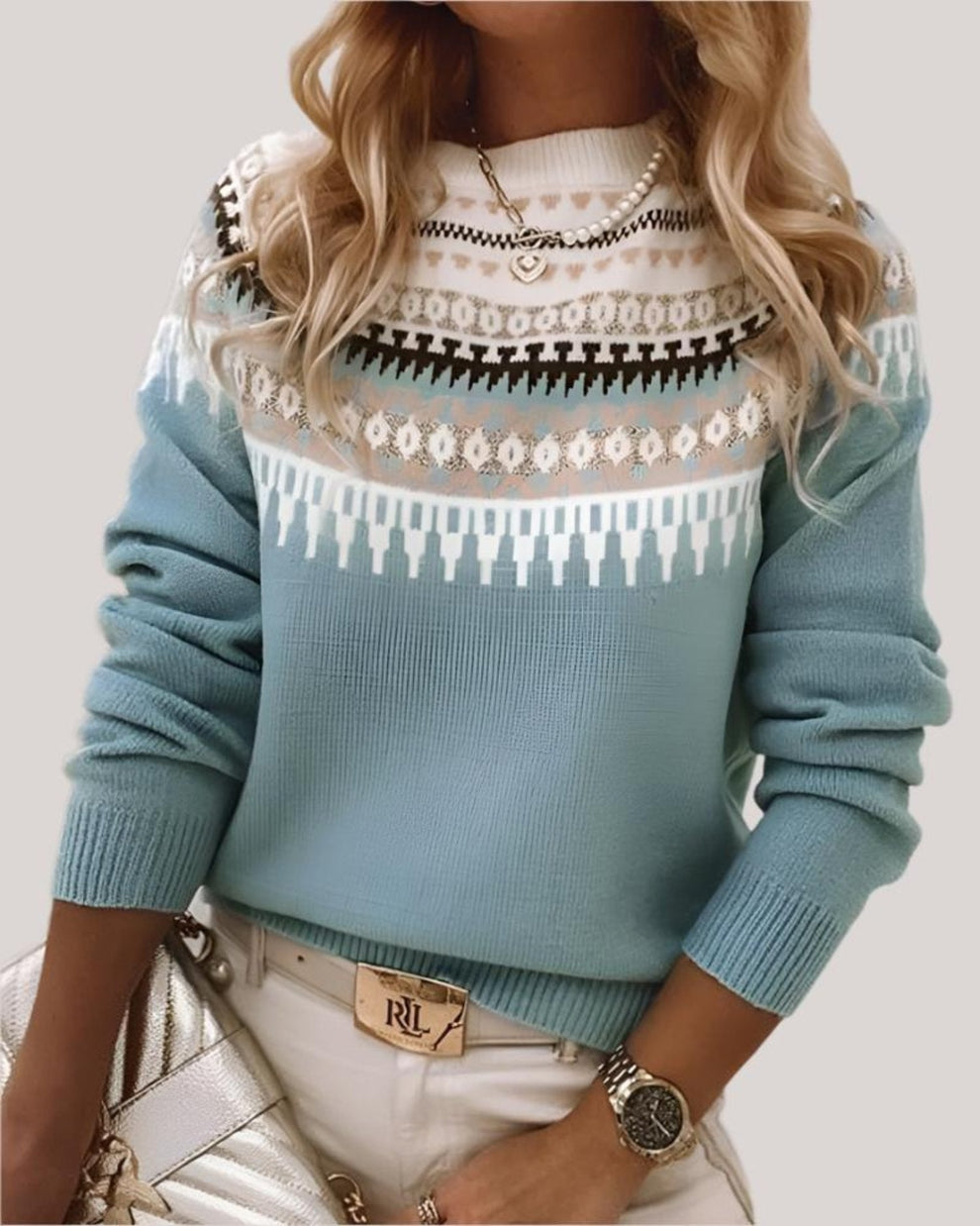 Women’s Nordic-Inspired Knit Sweater - Classic Patterned Pullover