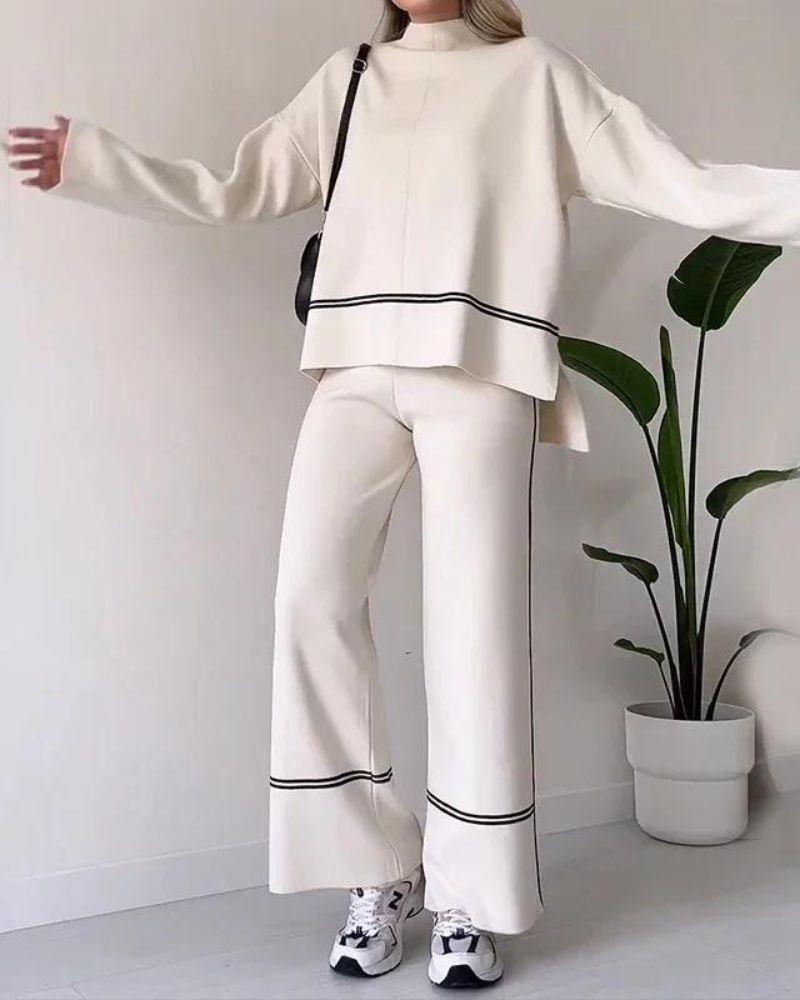 Women’s Two-Piece Lounge Set – Relaxed Fit Top Wide-Leg Pants