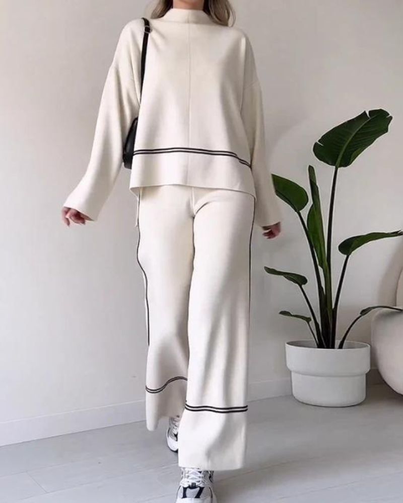 Women’s Two-Piece Lounge Set – Relaxed Fit Top Wide-Leg Pants