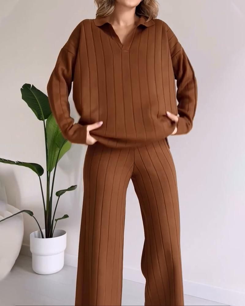 Women’s Ribbed Two-Piece Set - Relaxed Fit Top and Pants