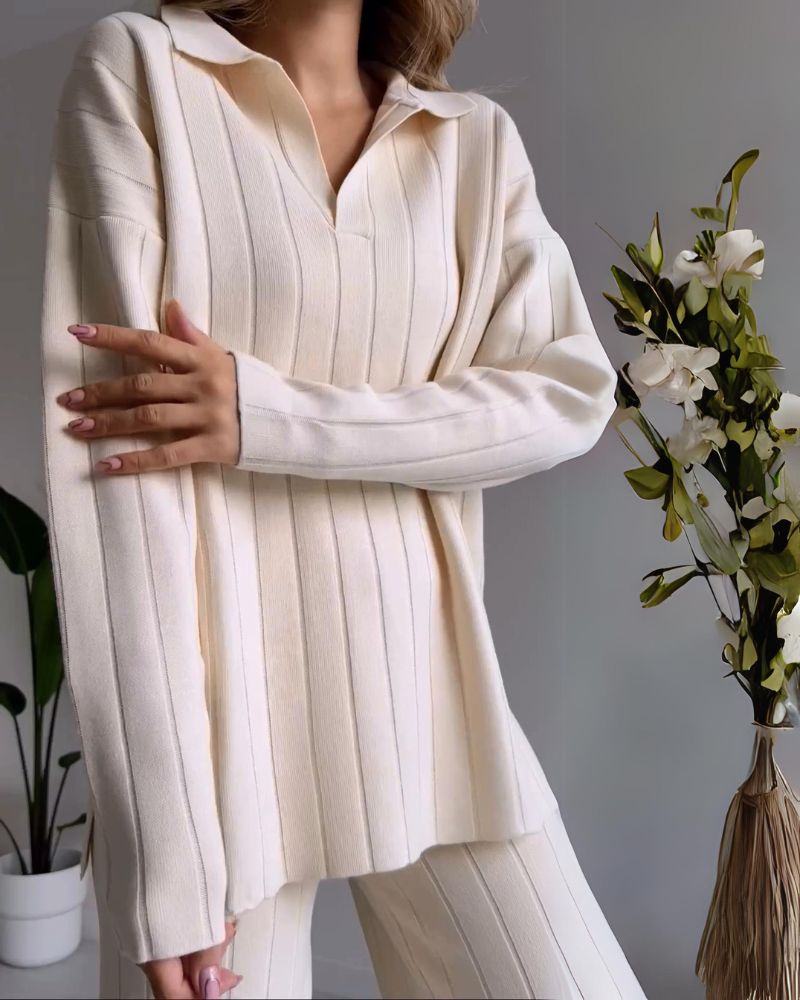 Women’s Ribbed Two-Piece Set - Relaxed Fit Top and Pants
