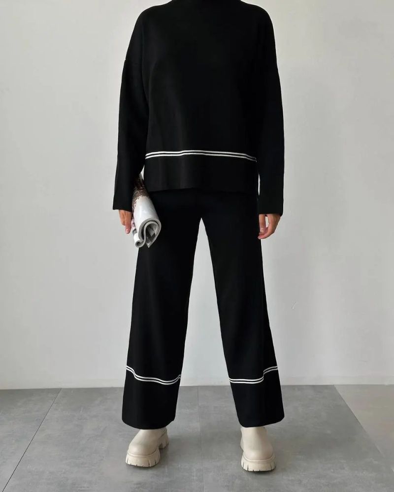 Women’s Two-Piece Lounge Set – Relaxed Fit Top Wide-Leg Pants