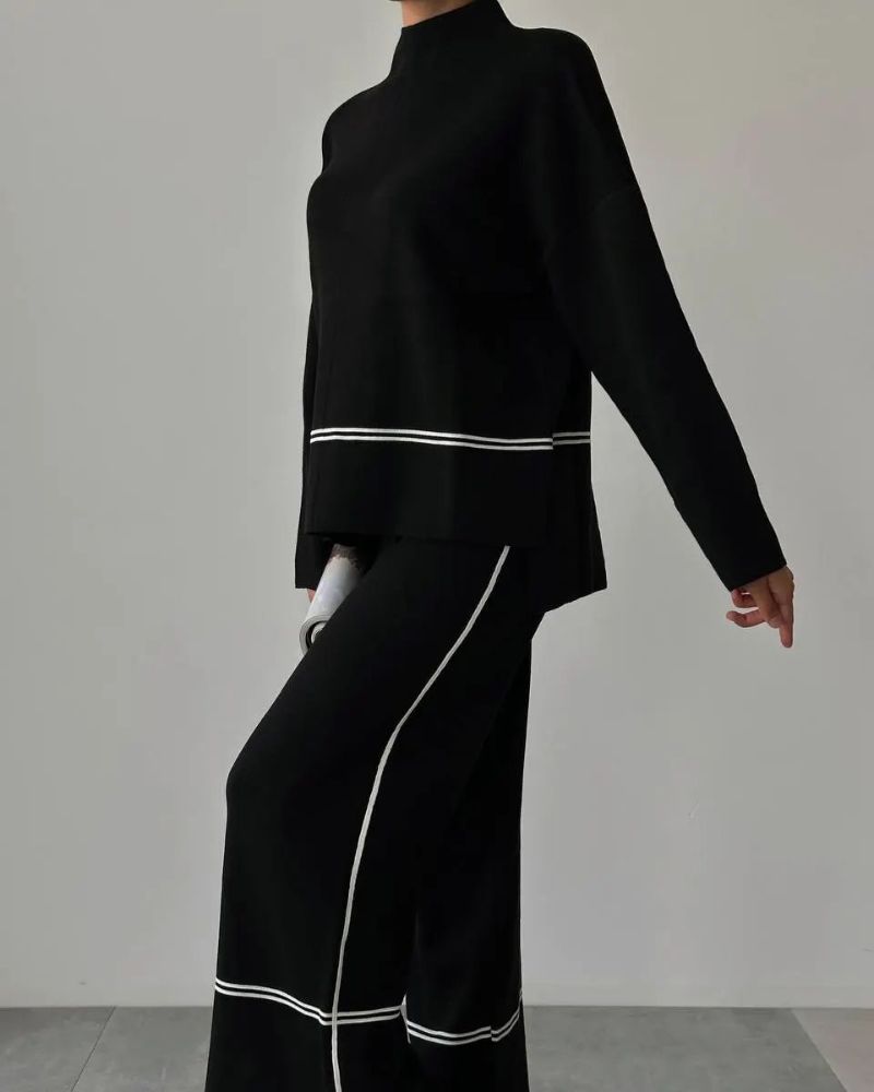 Women’s Two-Piece Lounge Set – Relaxed Fit Top Wide-Leg Pants