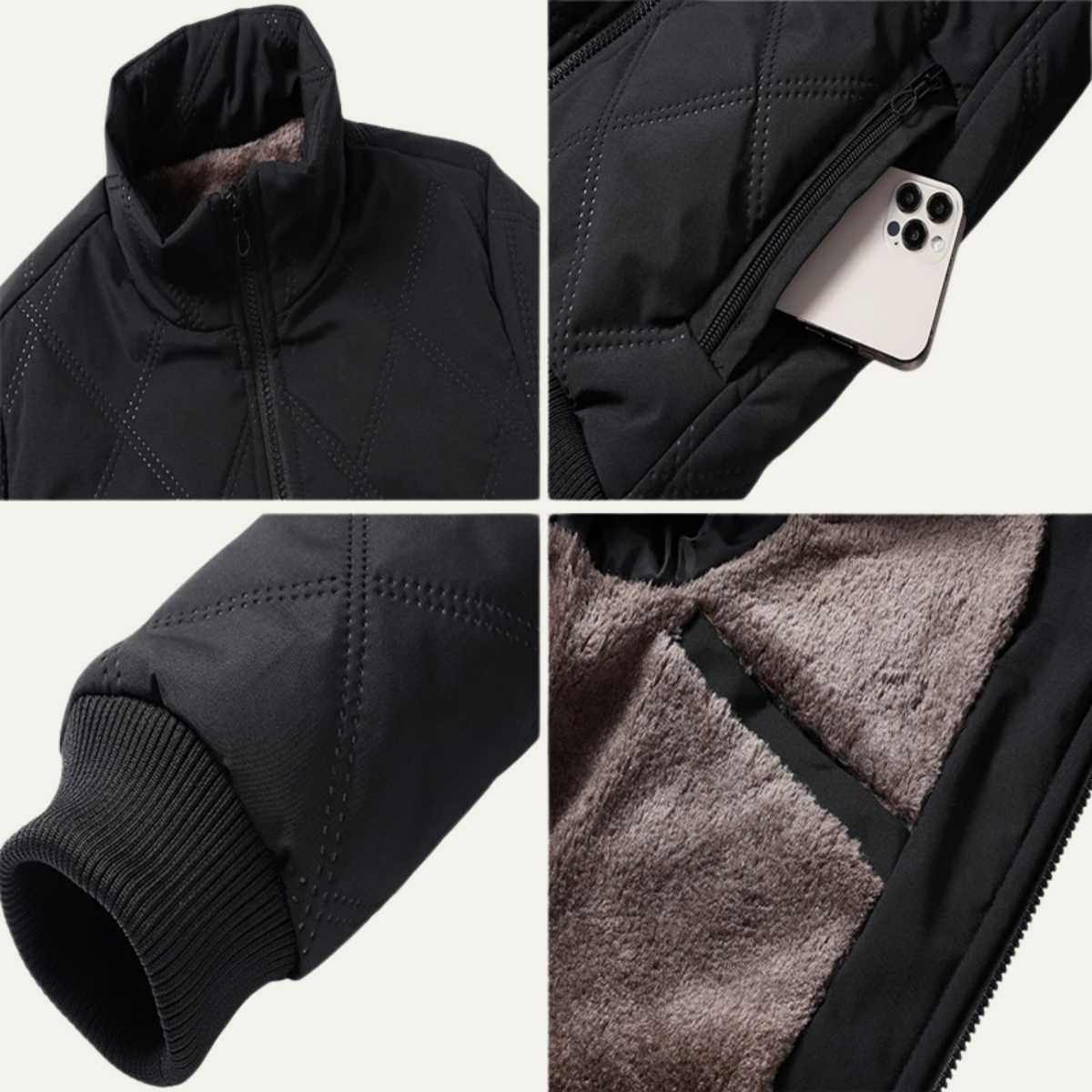 Men’s Padded Quilted Fleece Zip-Up Winter Jacket