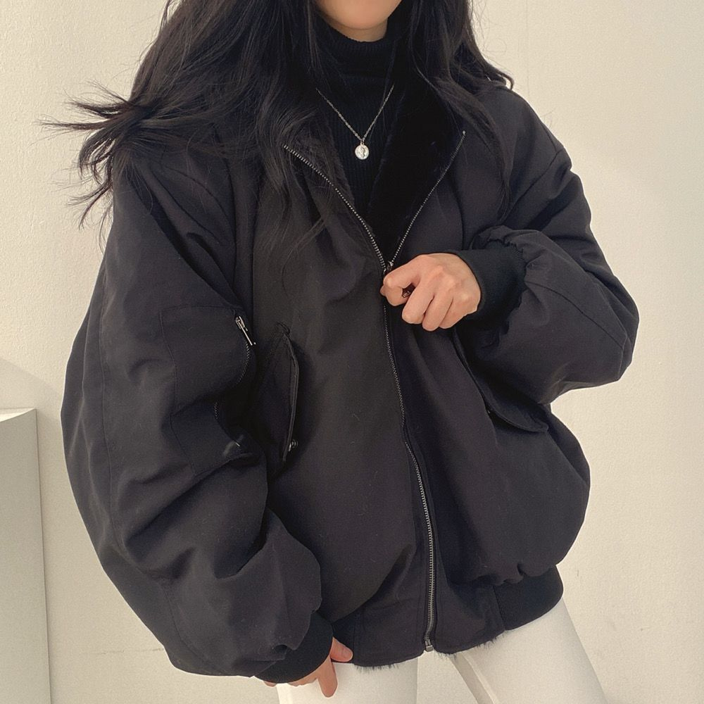 Women’s Oversized Zip-Up Jacket - Relaxed Fit Soft Lining
