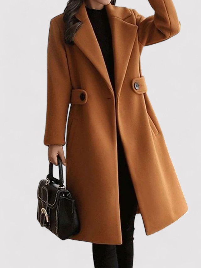 Women’s Long Tailored Coat - Classic Lapel Belted Winter Outerwear