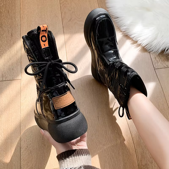 Women’s Glossy Ankle Winter Boots - Waterproof Platform Shoes