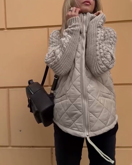 Women’s Quilted Knit-Sleeve Jacket - Casual Zip-Up Layer
