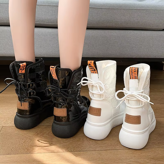 Women’s Glossy Ankle Winter Boots - Waterproof Platform Shoes