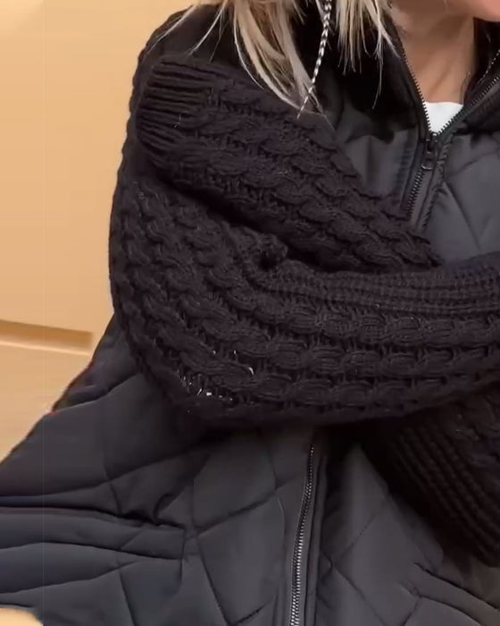 Women’s Quilted Knit-Sleeve Jacket - Casual Zip-Up Layer
