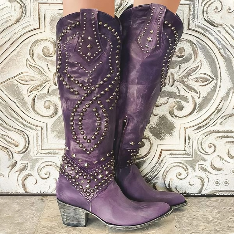 Women's Spring Studded Western Cowboy Boots