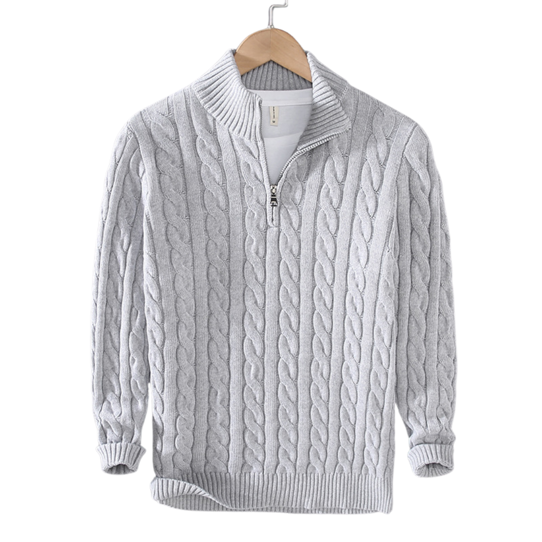 Men’s Cable Knit Half-Zip Sweater – Classic Textured Quarter-Zip Pullover