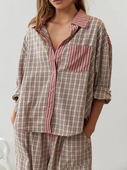 Women’s Striped Pajama Set - Relaxed Fit Button-Up Sleepwear