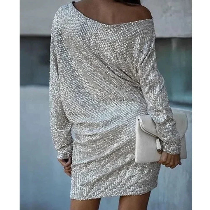 Women’s Sequin Off-Shoulder Mini Dress - Elegant Evening Look
