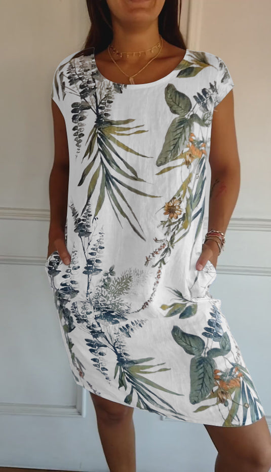 Women's Casual Leaf Print Summer Dress