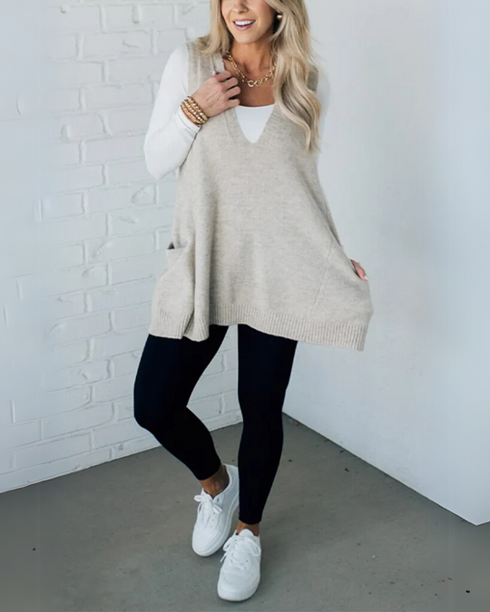 Women’s Sweater Vest – V-Neck Tunic with Pockets