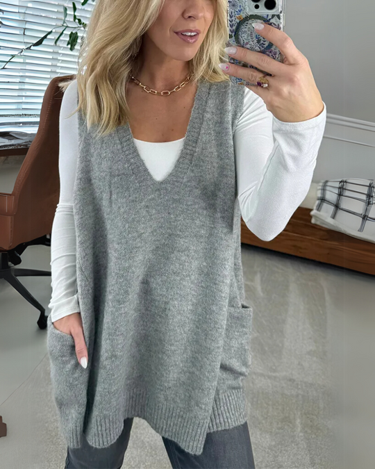 Women’s Sweater Vest – V-Neck Tunic with Pockets