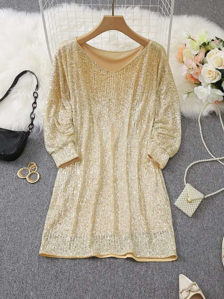 Women’s Sequin Off-Shoulder Mini Dress - Elegant Evening Look
