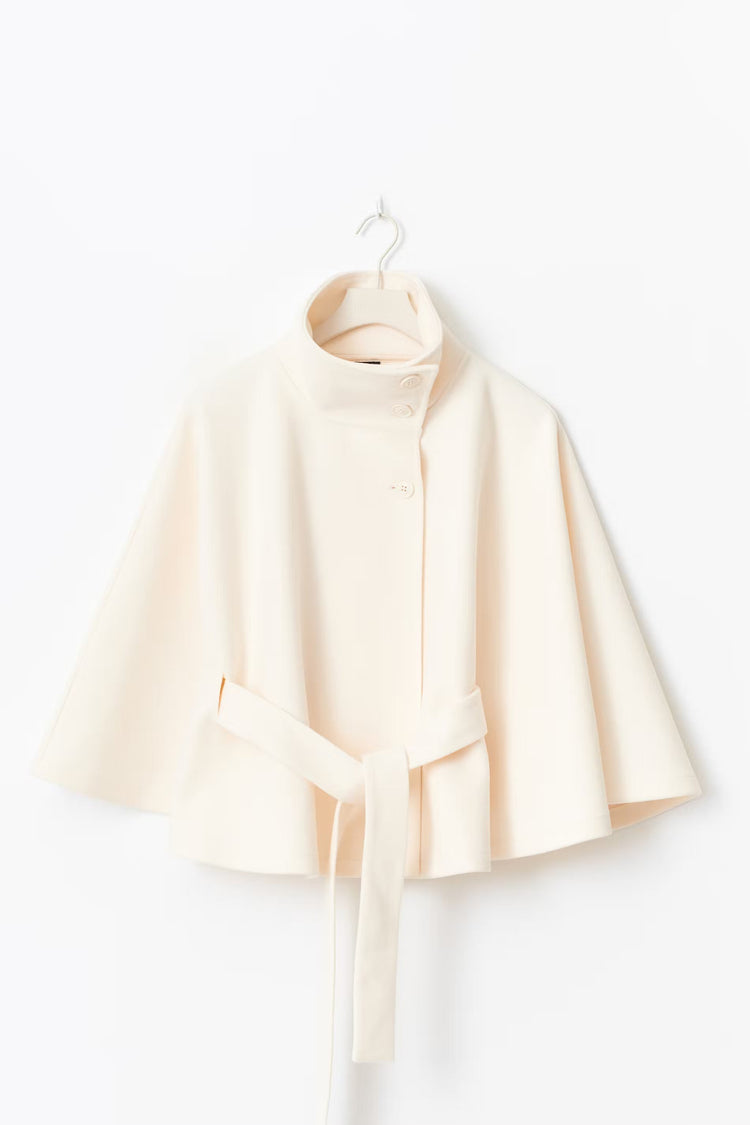 Women’s High-Neck Belted Coat - Elegant Minimalist Outerwear