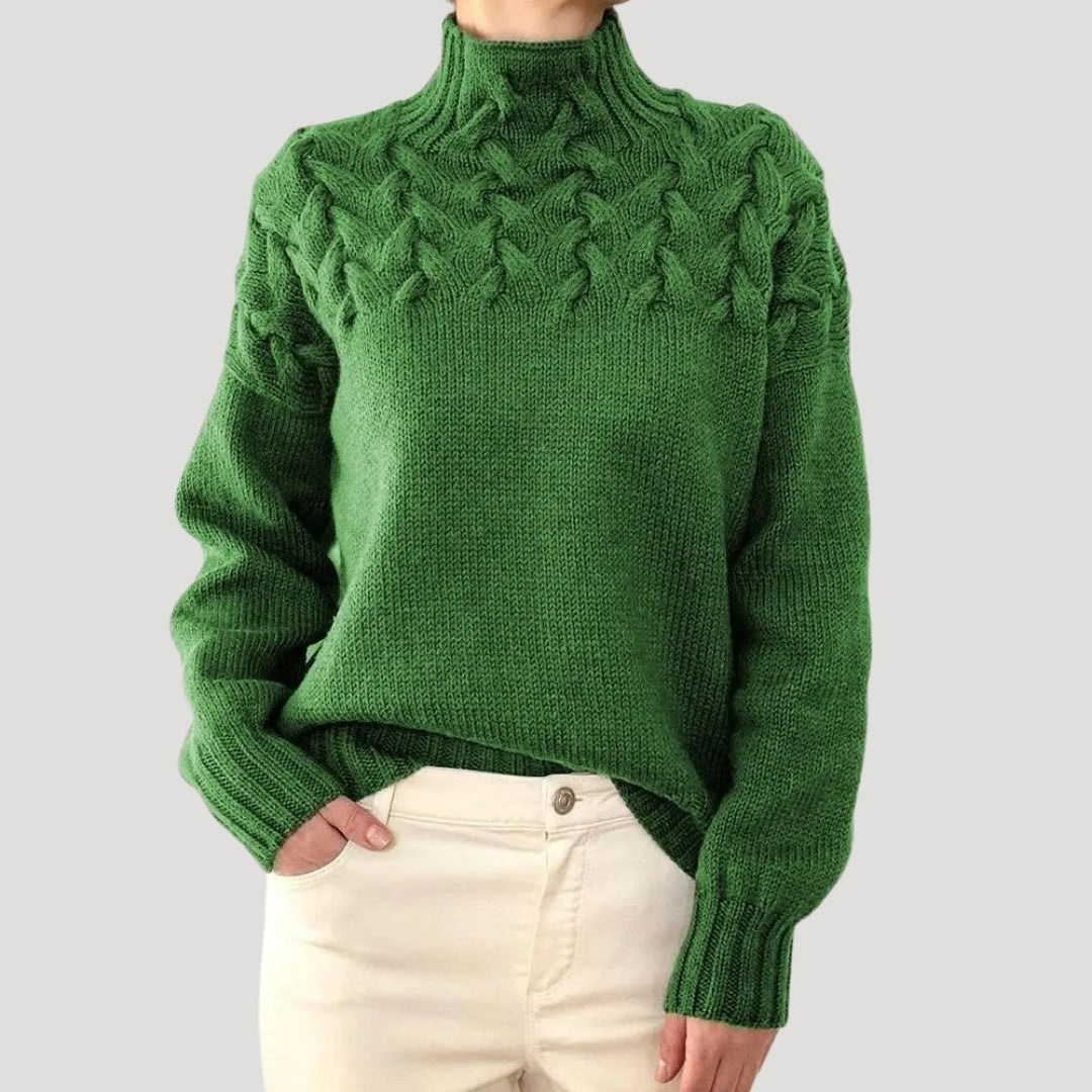 Women's Spring Cable-Knit High-Neck Sweater