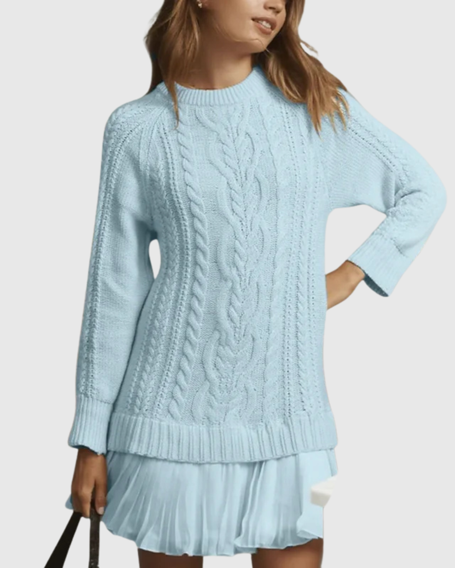 Women’s Cable Knit Pleated Hem Sweater Dress - Cozy Chic Knitwear