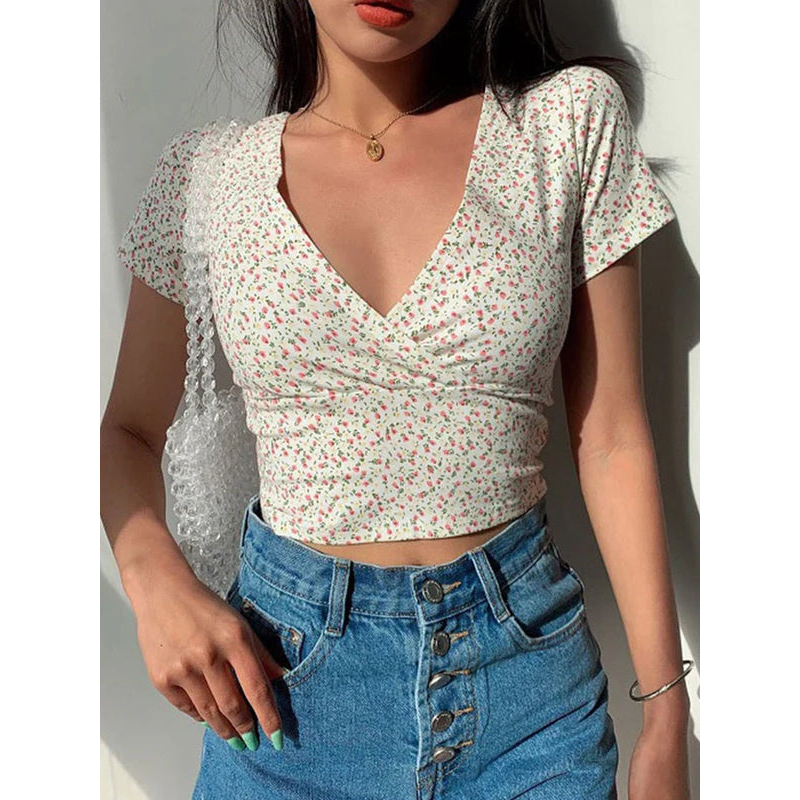 Sorella - Ruched V-Neck Crop Top
