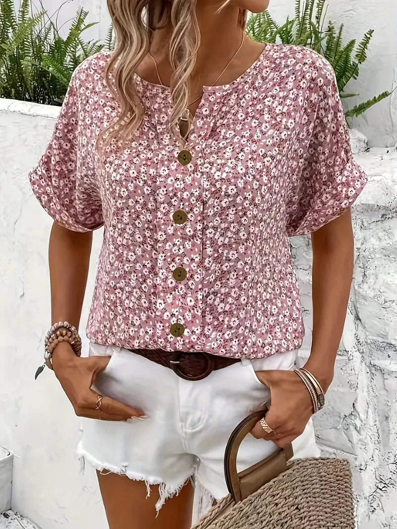 Women's Summer Short-Sleeve Button-Front Top