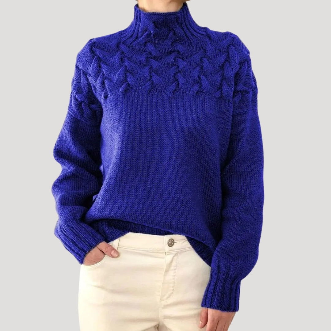 Women's Spring Cable-Knit High-Neck Sweater