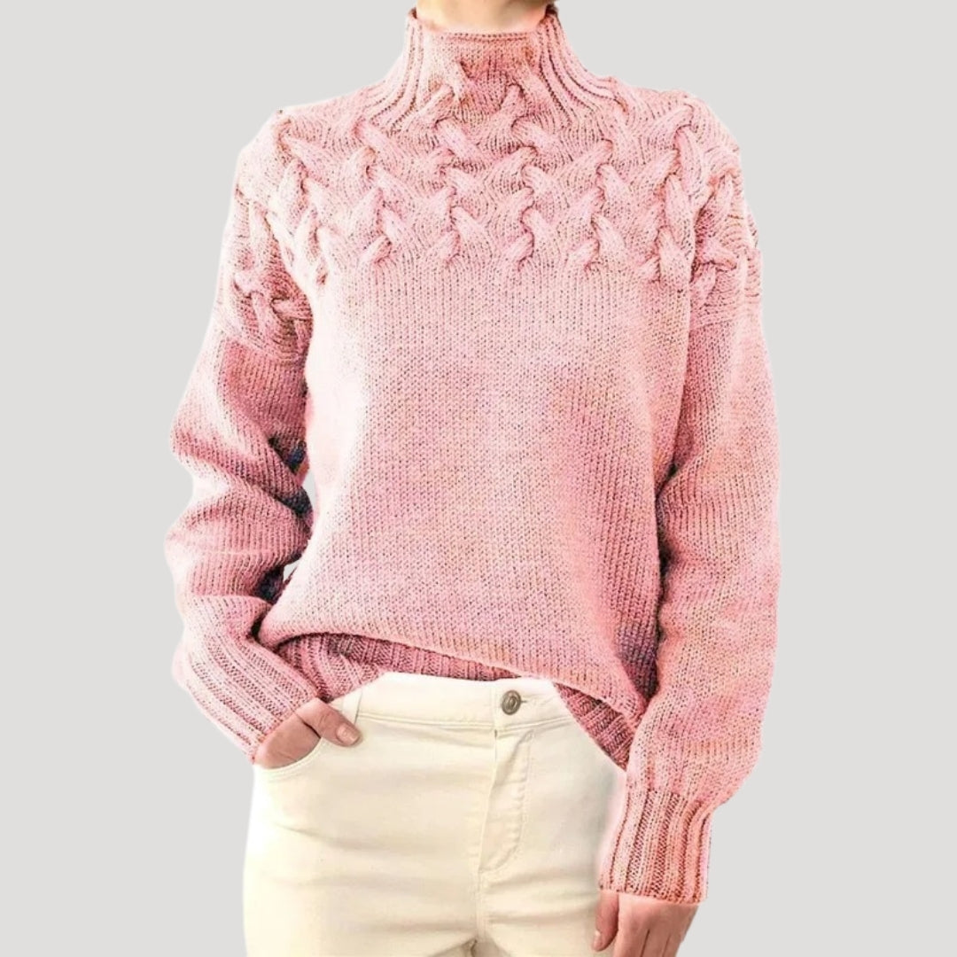 Women's Spring Cable-Knit High-Neck Sweater