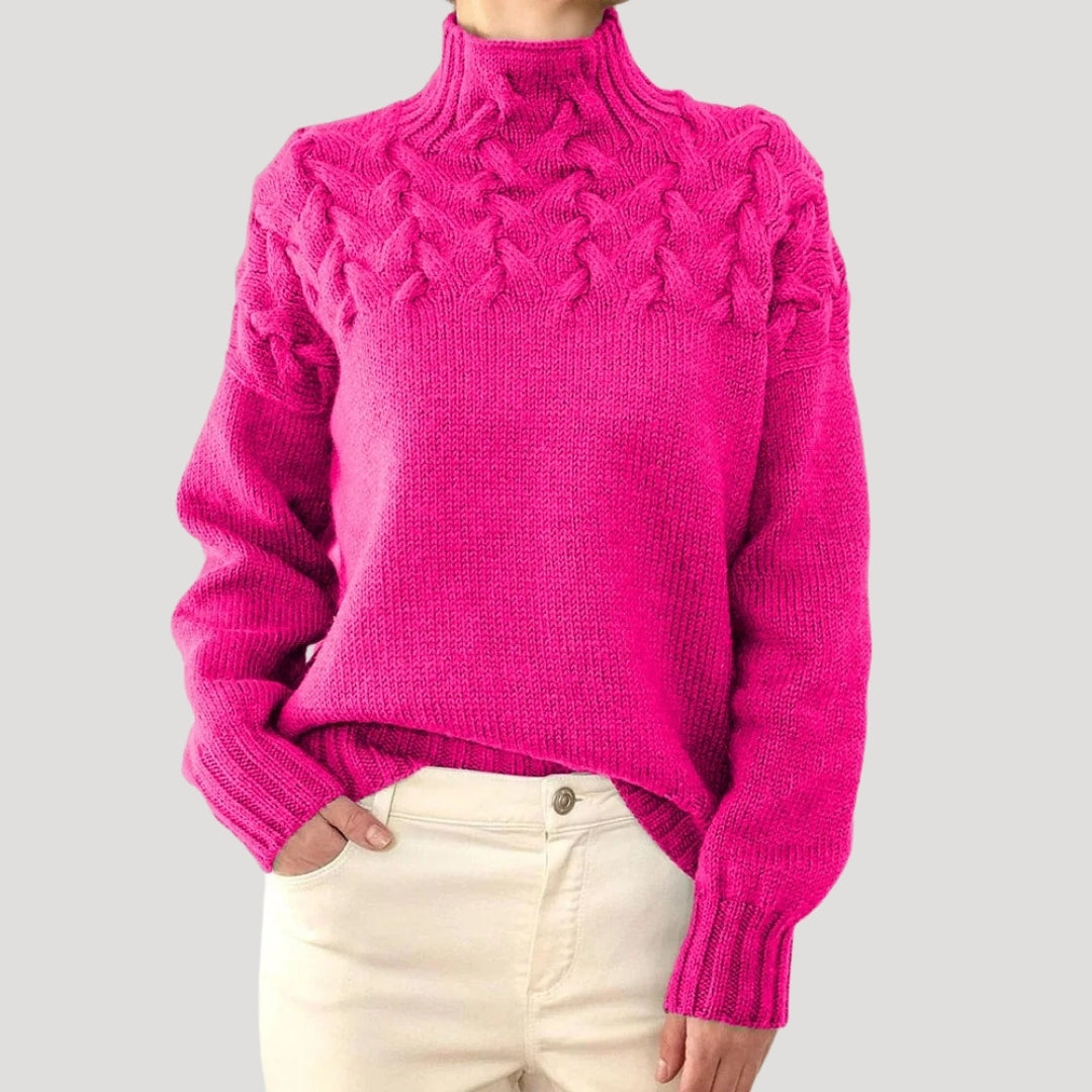 Women's Spring Cable-Knit High-Neck Sweater