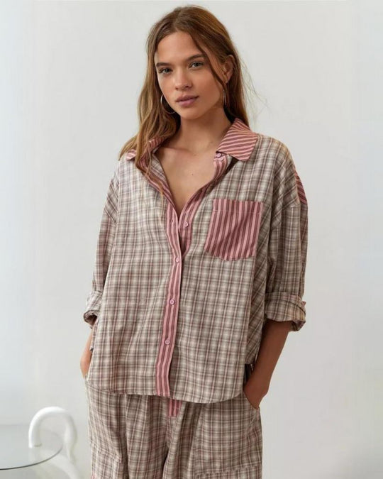 Women’s Lounge Set - Relaxed Button Shirt Drawstring Trousers