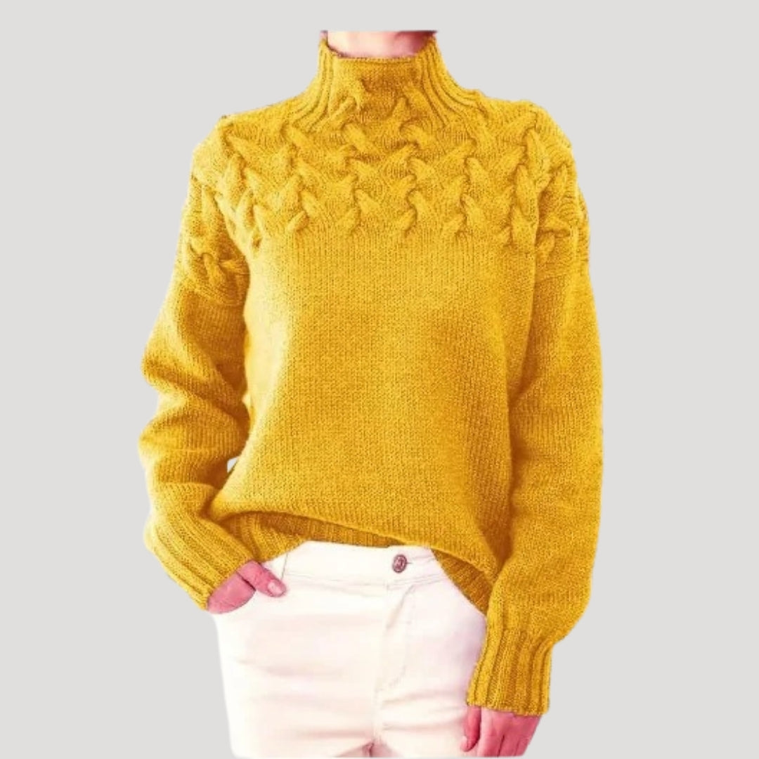 Women's Spring Cable-Knit High-Neck Sweater