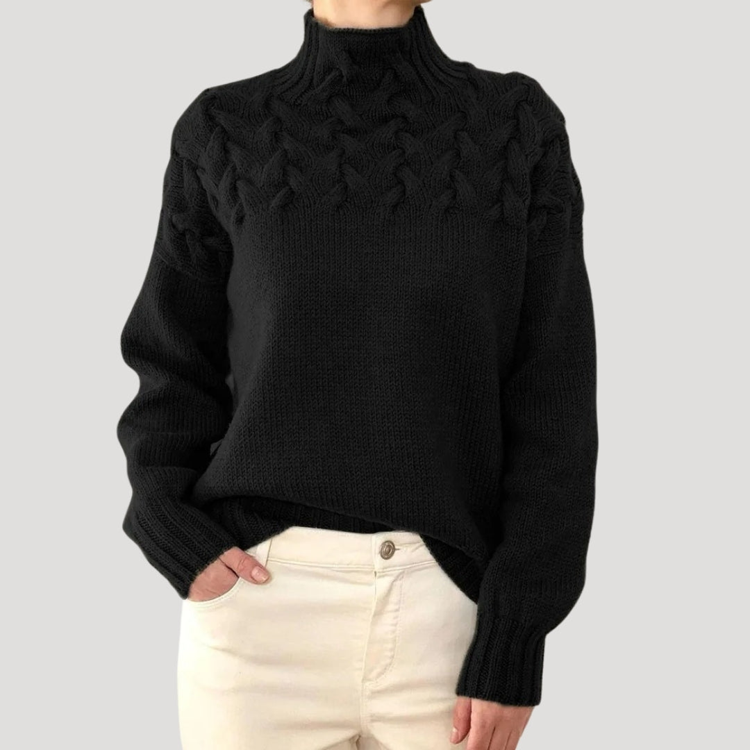 Women's Spring Cable-Knit High-Neck Sweater