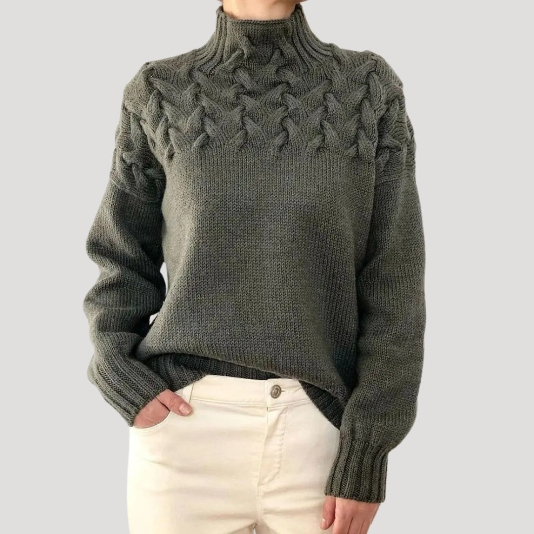 Women's Spring Cable-Knit High-Neck Sweater