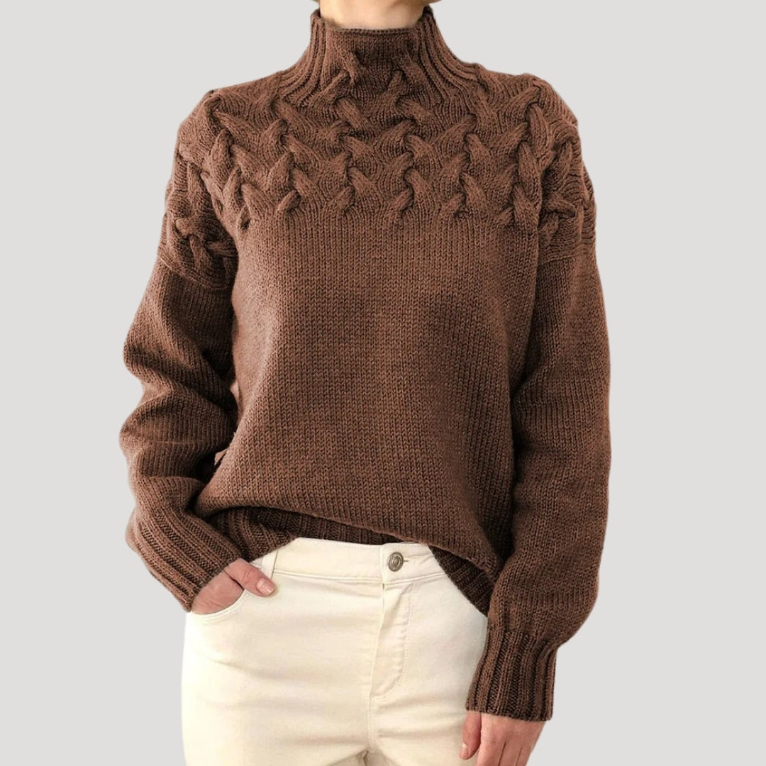 Women's Spring Cable-Knit High-Neck Sweater