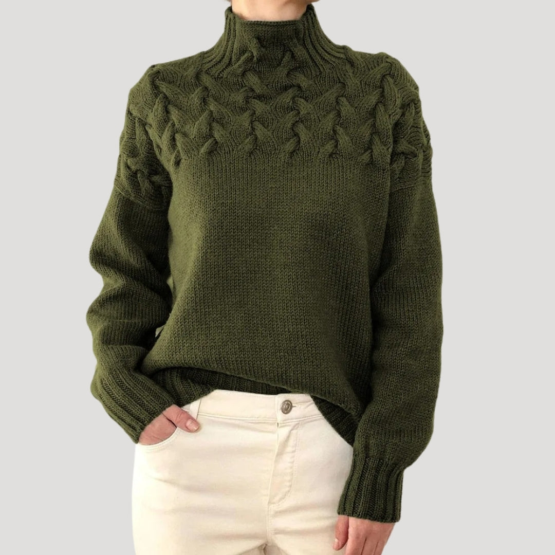 Women's Spring Cable-Knit High-Neck Sweater