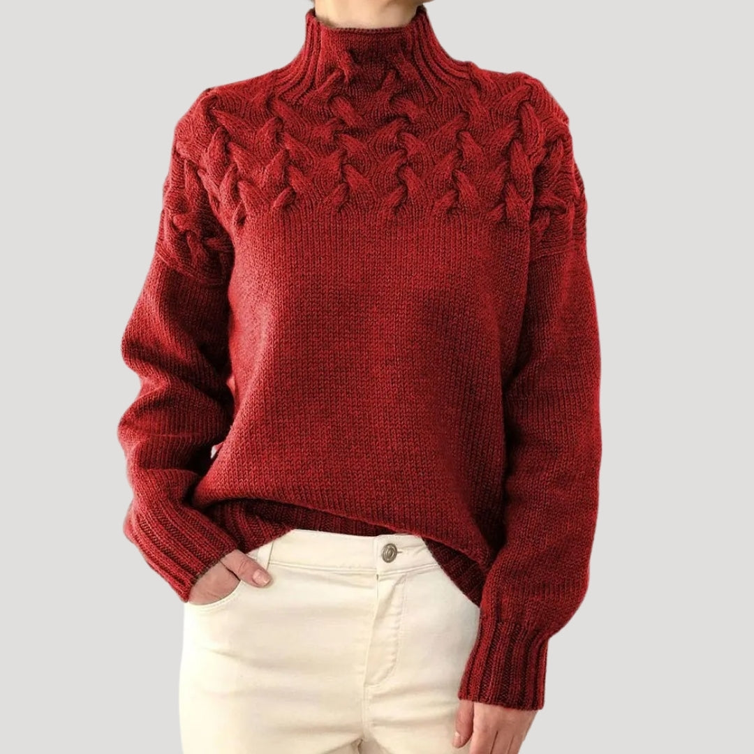 Women's Spring Cable-Knit High-Neck Sweater