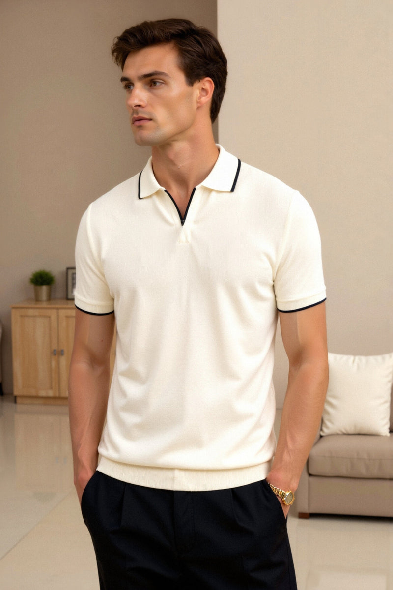 Men’s Summer Knit Polo Shirt - Classic Short-Sleeve Collar Top