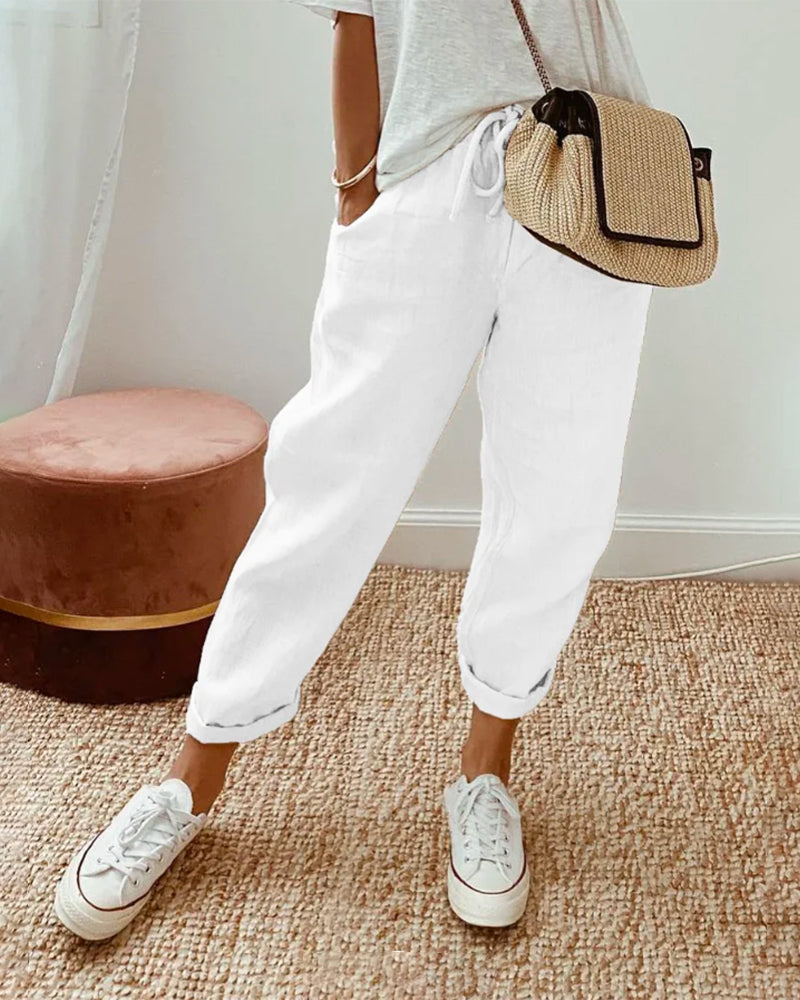 Women’s Casual Drawstring Linen Pants - Relaxed Everyday Comfort