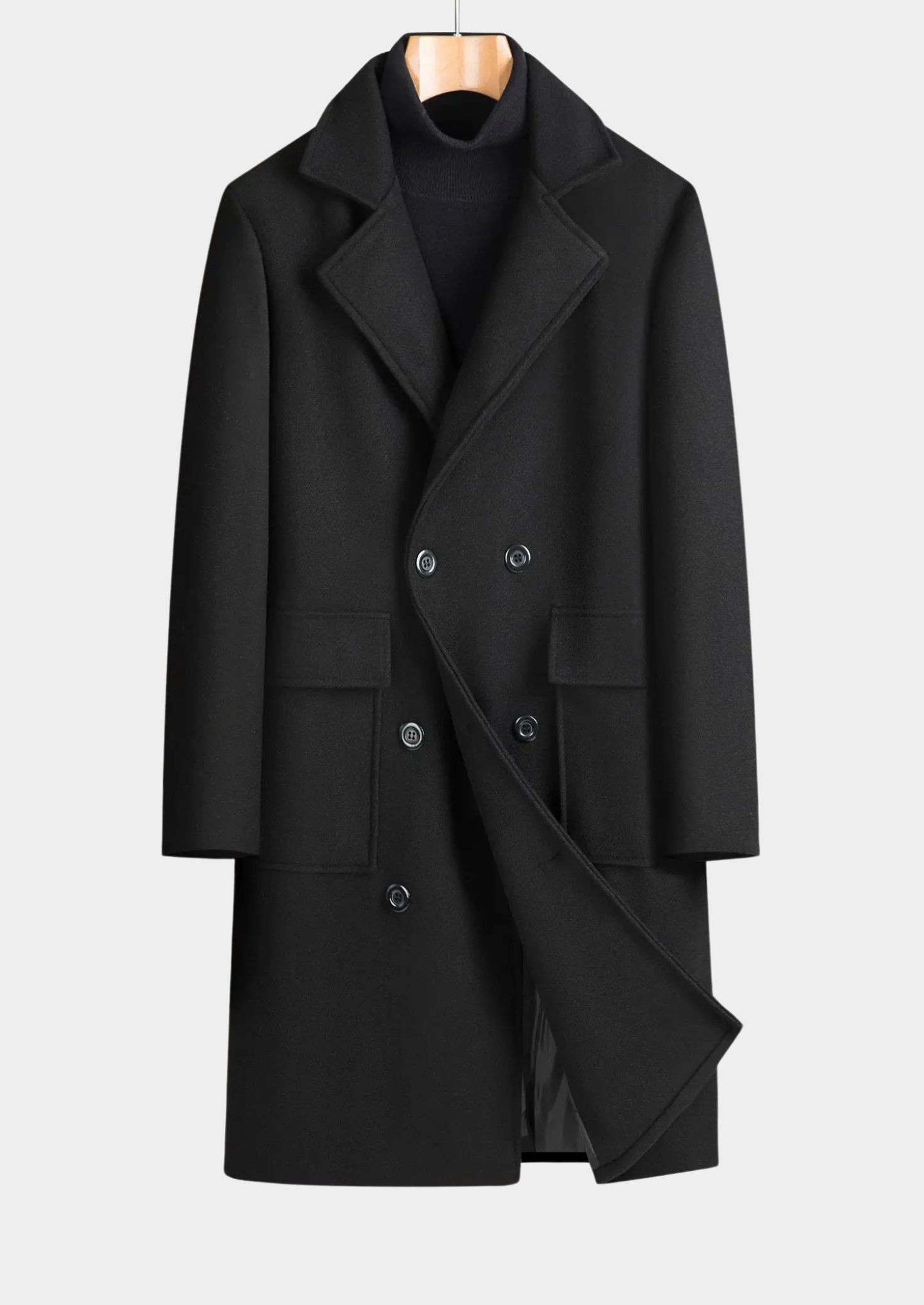 Men’s Double-Breasted Overcoat - Classic Long Lapel Coat
