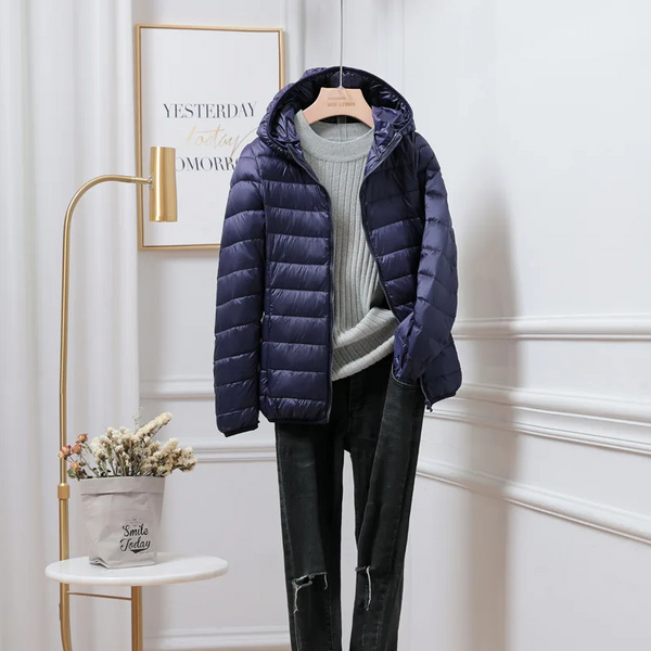 Women’s Lightweight Puffer Jacket – Hooded Zip-Up Casual Outerwear