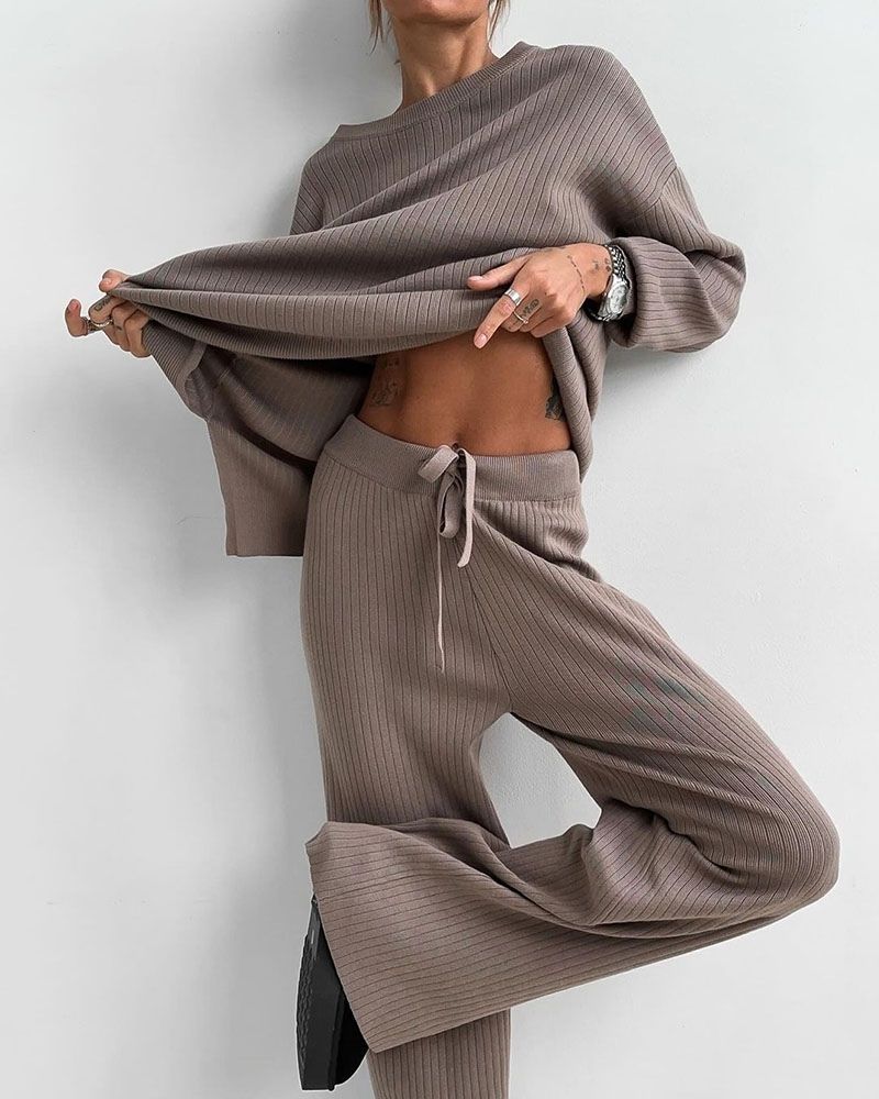 Modern Ribbed Lounge Co-ord - Wide Leg Pants