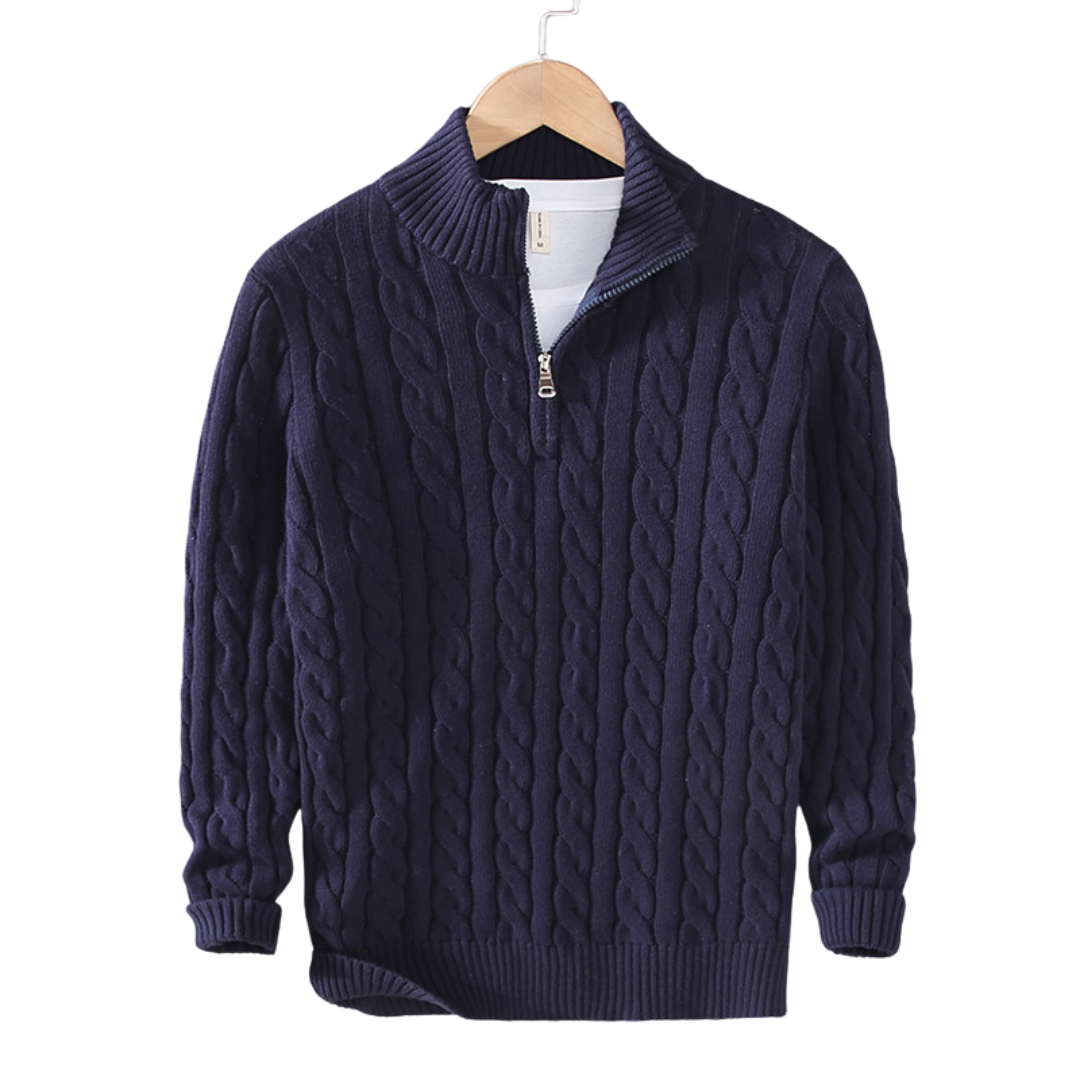 Men’s Cable Knit Half-Zip Sweater – Classic Textured Quarter-Zip Pullover