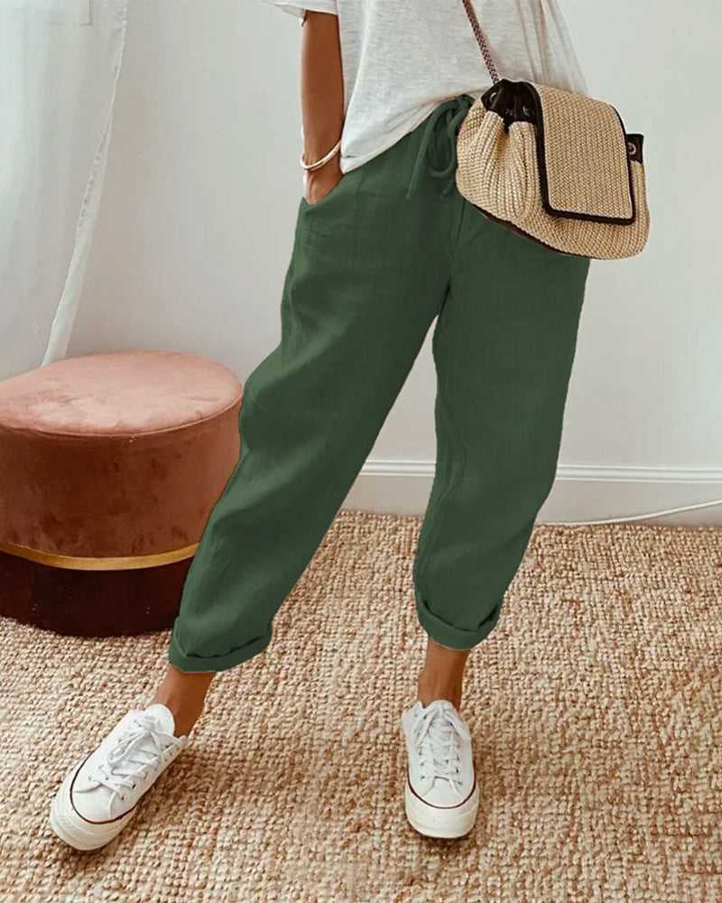 Women’s Casual Drawstring Linen Pants - Relaxed Everyday Comfort