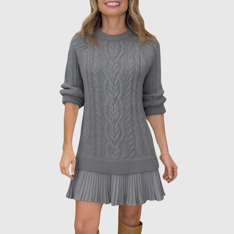 Women’s Cable Knit Pleated Hem Sweater Dress - Cozy Chic Knitwear